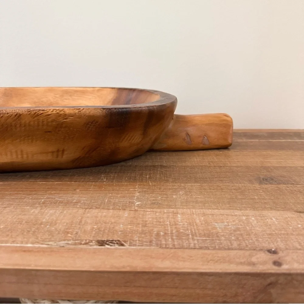Vintage Primitive Carved Wood Dough Bowl Warm Brown Handle extra large 24 X 9”